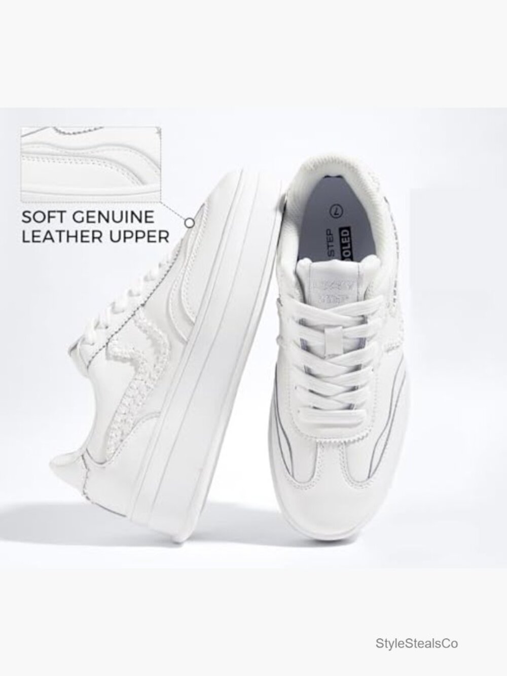 Platform Fashion Sneakers Thick Sole Suede Faux Leather Rubber Gum Sole Low Top - Picture 4 of 7